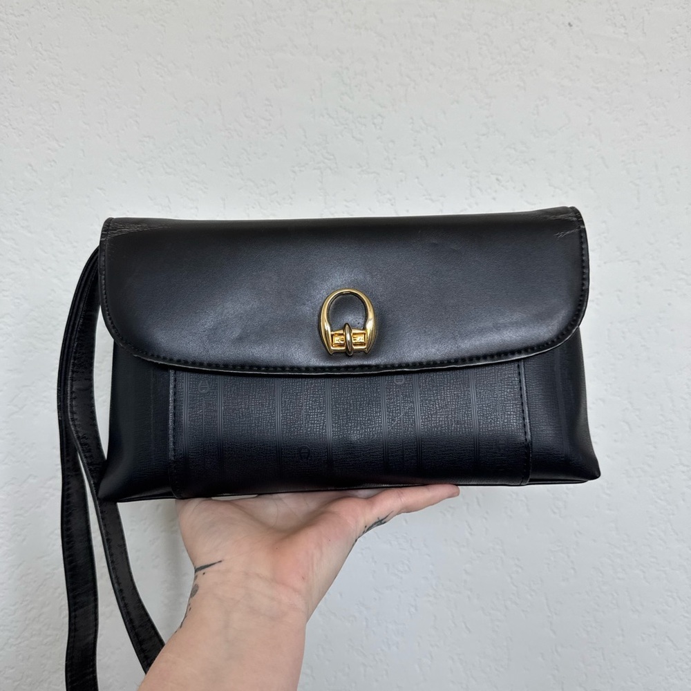 Etienne Aigner Leather Purse - Black with Gold Hardware - Picture 2 of 16